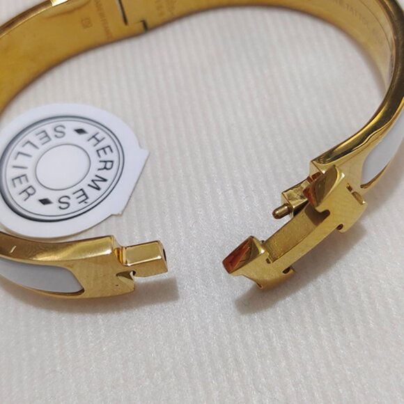 Hermes Clic H White and Gold Bracelet - Picture 5 of 6